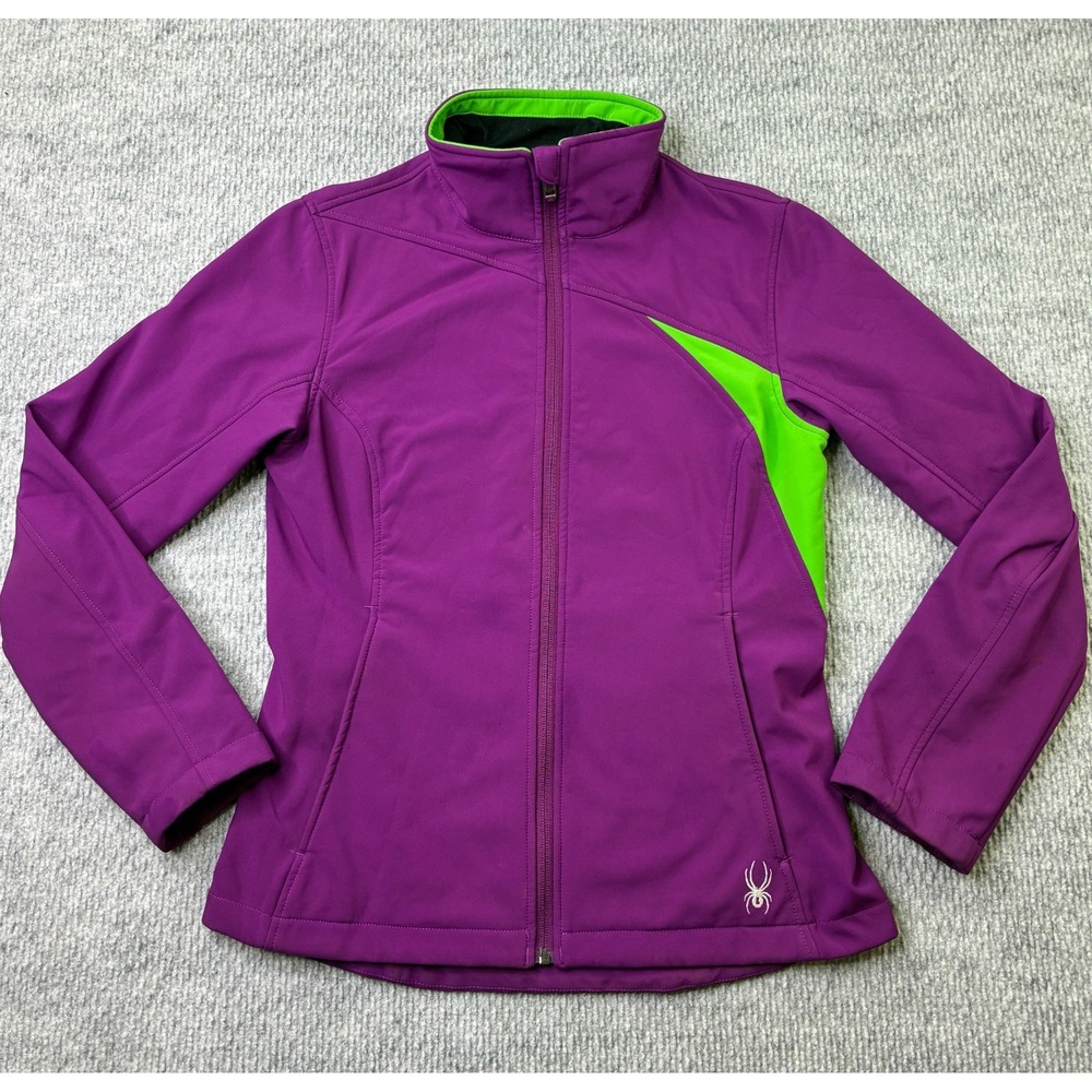 Spyder Womens M Purple Lime Green Softshell Fleece Lined Jacket 0056-12